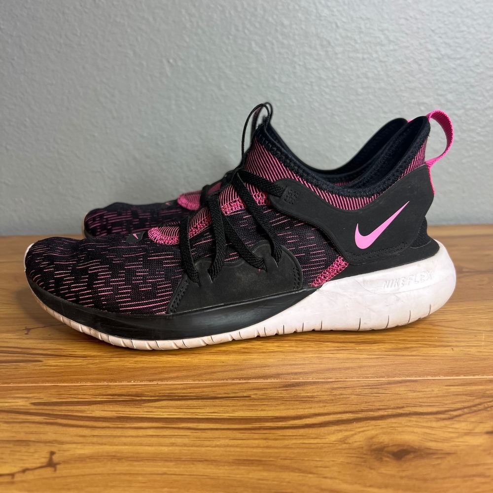 Nike Flex Running Shoes Womens 8 Black Pink‎ Contact 3 AQ7481-002 Sneakers